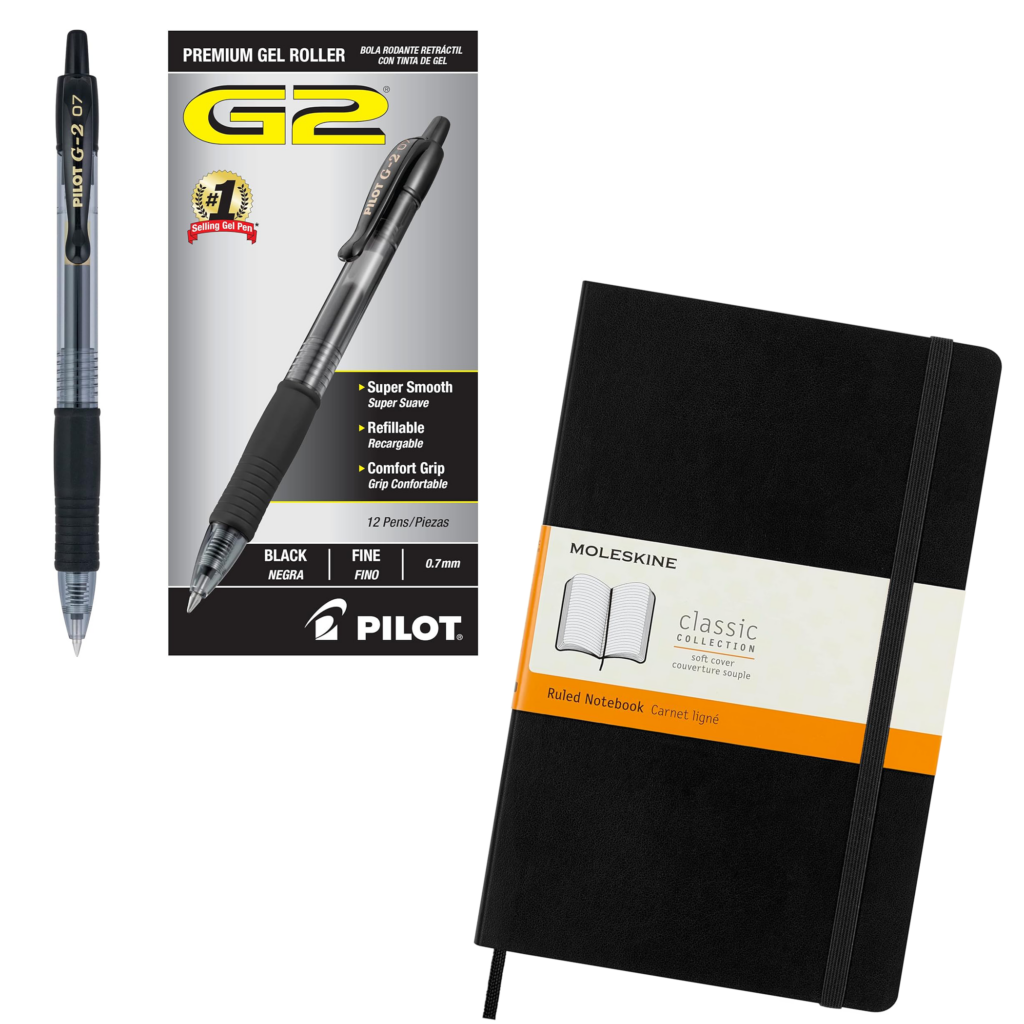 Moleskine Classic Notebook and Pilot G2 Pen