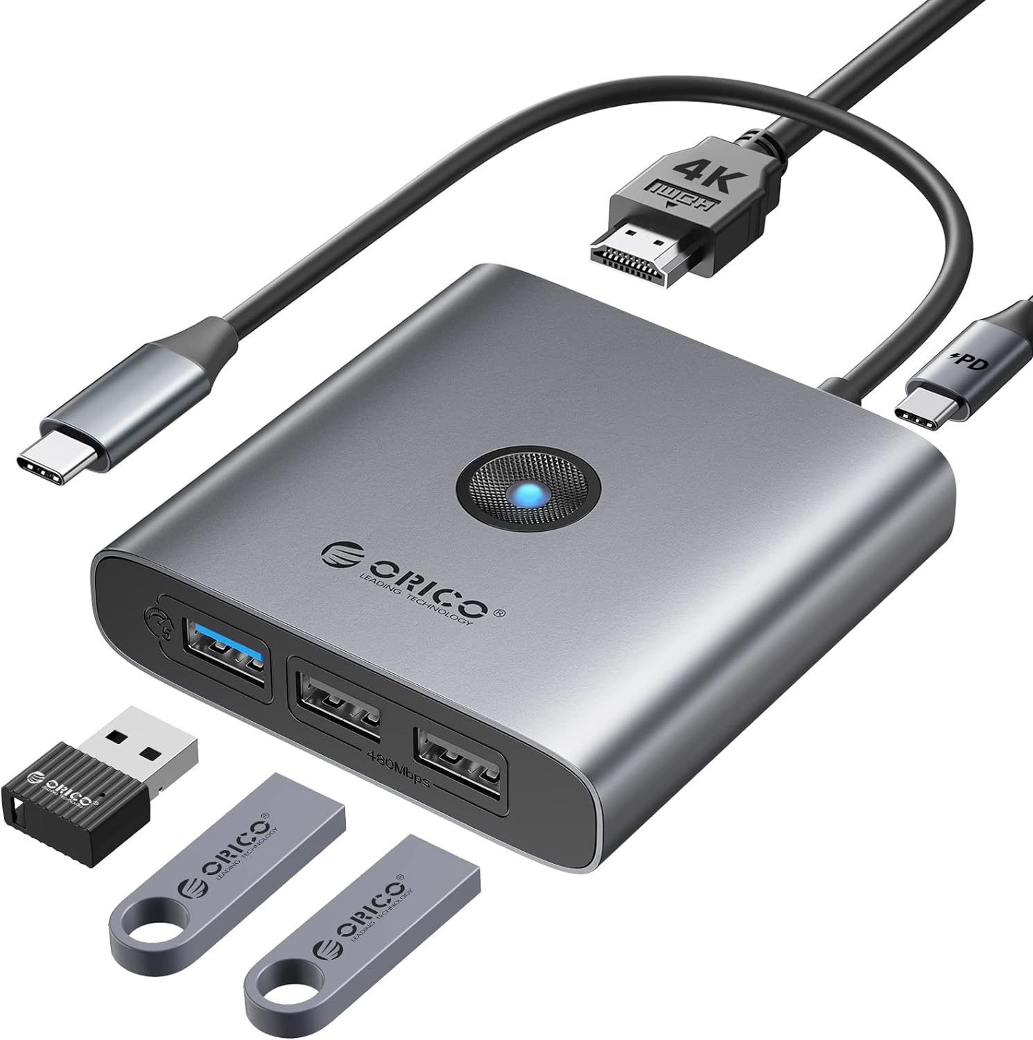 ORICO USB C Docking Station, 5 in 1 USB C Hub with 4K HDMI