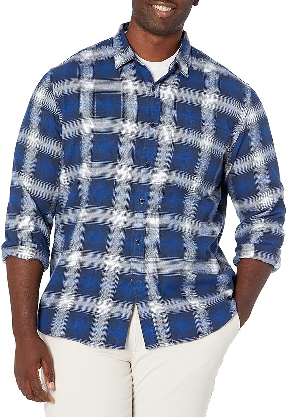 Amazon Essentials Men's Slim-Fit Long-Sleeve Plaid Flannel Shirt