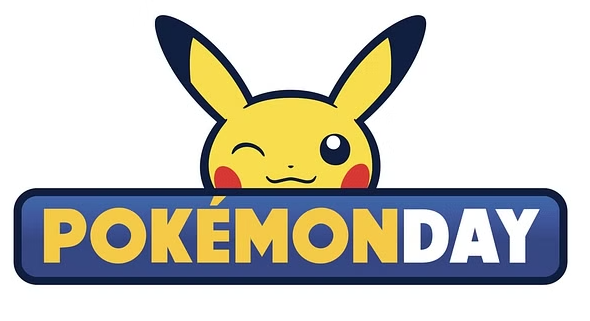 A vibrant Pokémon Day logo featuring Pikachu and iconic Pokémon elements, celebrating the annual February 27th event with discounts and special promotions for Pokémon TCG fans.